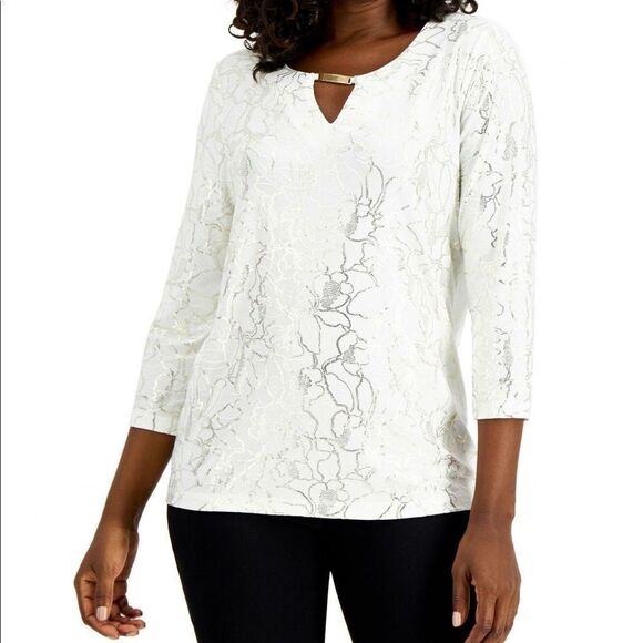 JM Collection Embroidered Hardware Eggshell Top Size S - Picture 1 of 7